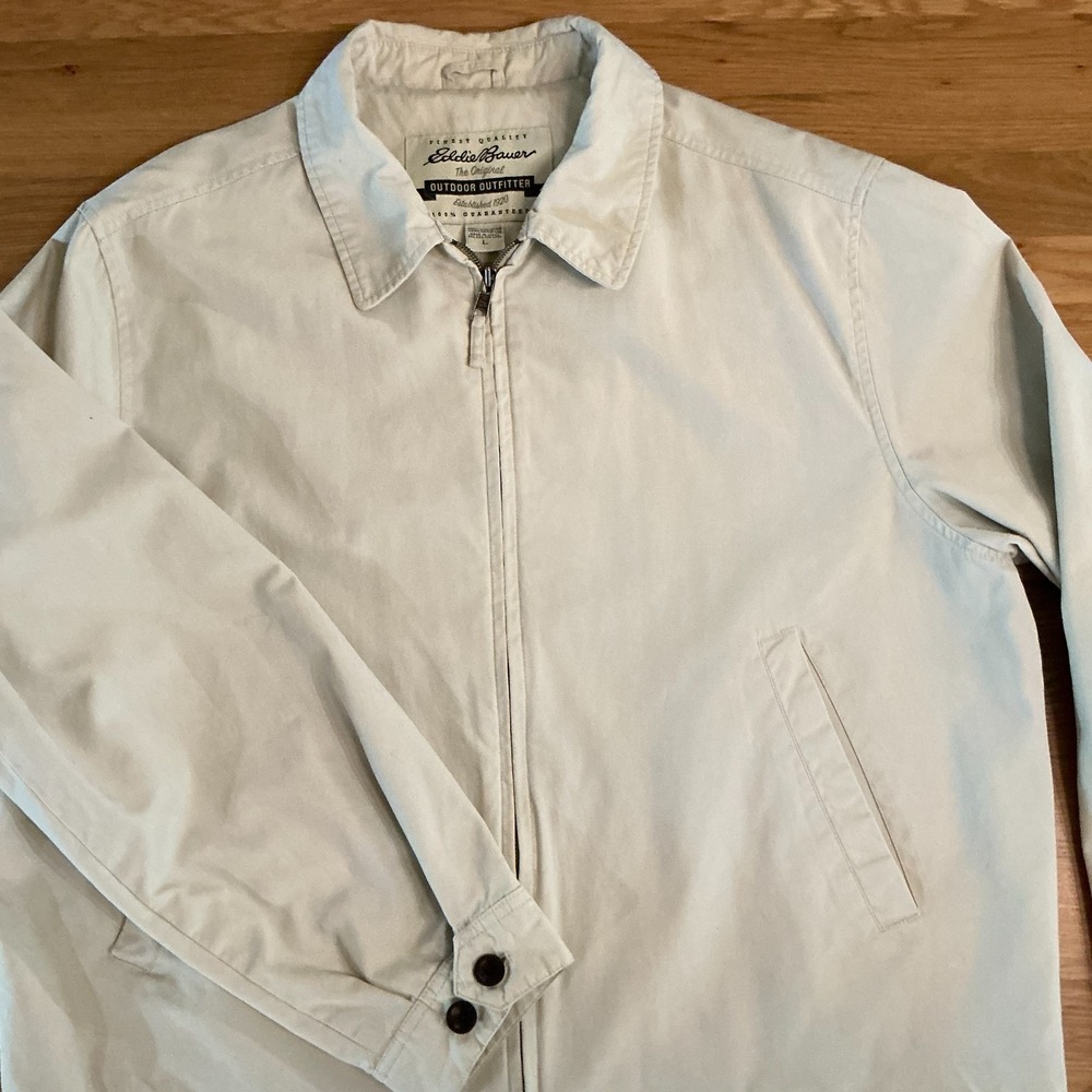 Vintage Eddie Bauer Harrington Jacket Mens L Beige Cotton Korea 90s Swing Top - Picture 2 of 12